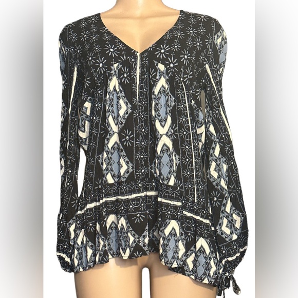 Free People Down By The Bay ~Size XS~ Long Sleeve Flowy Boho Tunic Peasant Dress - Picture 9 of 15